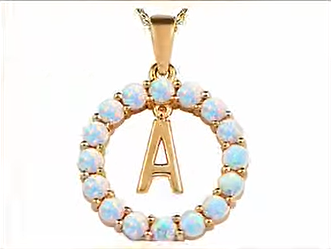 Sterling Silver/Gold Plated Created Opal Initial Necklace "A"