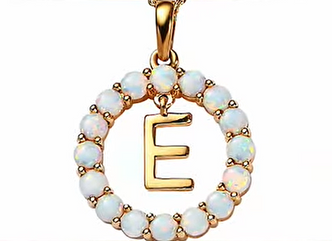 Sterling Silver/Gold Plated Created Opal Initial Necklace "E"
