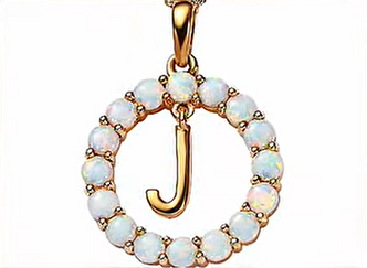 Sterling Silver/Gold Plated Created Opal Initial Necklace "J"