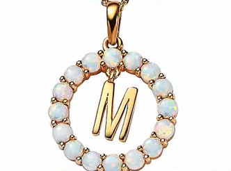 Sterling Silver/Gold Plated Created Opal Initial Necklace "M"
