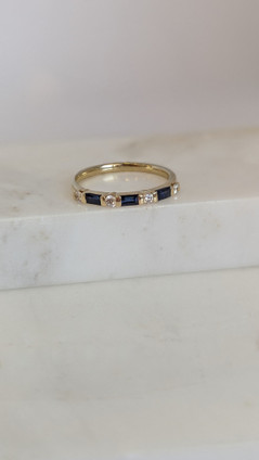 .14cttw Diamond and Sapphire Baguette Band-14KY