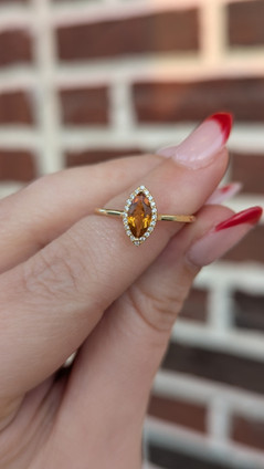 Citrine Marquise with Diamond Halo Ring-14KY
