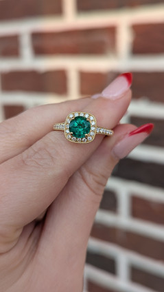 Emerald Ring with Diamond Halo-14KY