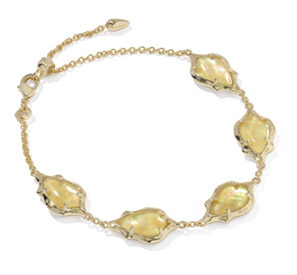Adriana Scallop Frame Delicate Bracelet Gold Tone w/ Yellow Iridescent Abalone