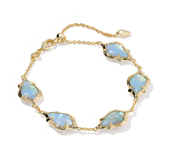 Adriana Scallop Frame Delicate Bracelet Gold Tone w/ Sky Blue Iridescent Abalone