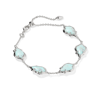 Adriana Scallop Frame Delicate Bracelet Rhodium w/ Sea Green Chrysocolla