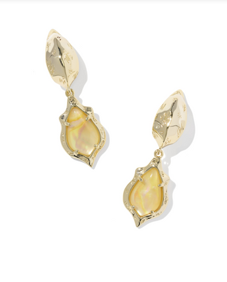 Adriana Scallop Frame Huggie Gold Tone w/ Yellow Iridescent Abalone