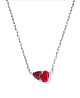 Tatum Short Pendant Necklace Rhodium w/ Red Mix