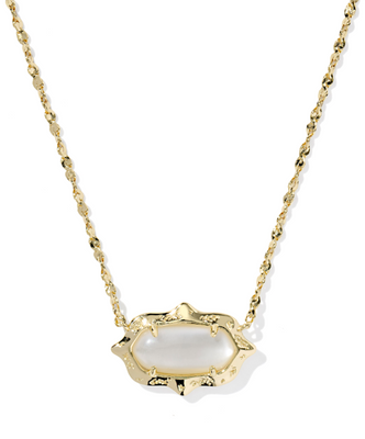 Elisa Scallop Frame Necklace Gold Tone w/ Natural Mother of Pearl