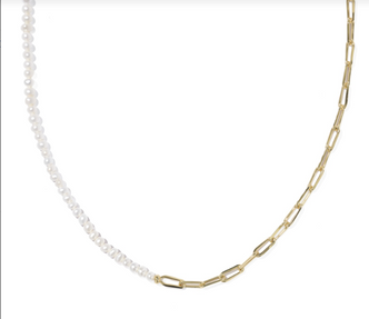 Markie Half Chain Necklace Gold Tone w/ Freshwater Cultured Pearl