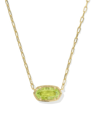 Elisa Luxe Pendant Necklace Gold Tone w/Light Green CZ