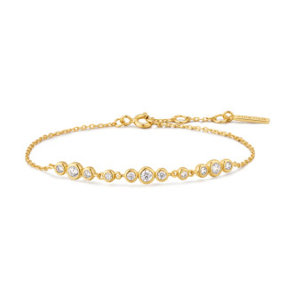 Gold Tone Sterling Silver Graduated Bezel Set Trios Bracelet