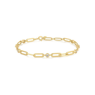 Gold Tone Sterling Silver Bezel Station Paper Clip Chain Bracelet