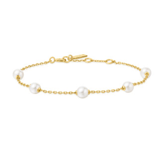 Gold Tone Sterling Silver Pearl Station Bracelet
