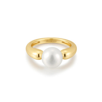 Gold Tone Sterling Silver Freshwater Sphere Pearl Ring