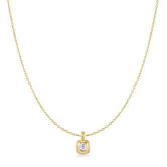 Gold Tone Sterling Silver Modern Bezel Set Solitaire Necklace