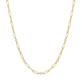 Gold Tone Sterling Silver Bezel Station Paper Clip Chain Necklace