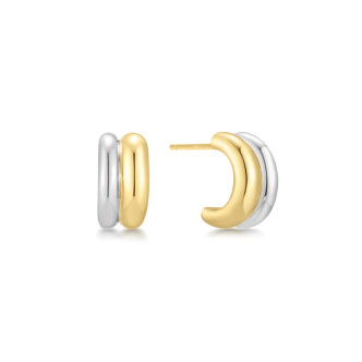 Two-Tone Sterling Silver Duet Mixed Huggie Hoop Earrings