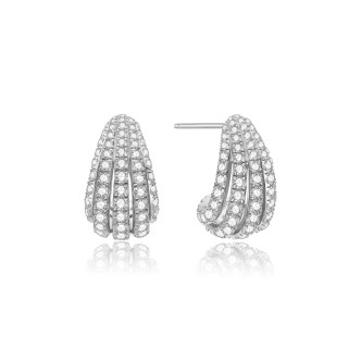 Sterling Silver Pave Shrimp Stud Hoop Earrings