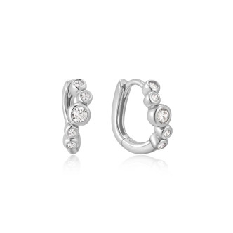 Sterling Silver Sparkling Tide Huggie Hoop Earrings