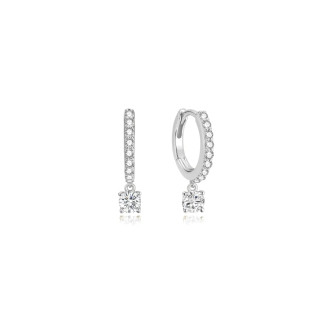 Sterling Silver Dangling Sparkle Huggie Hoop Earrings