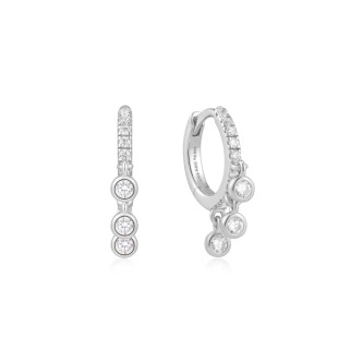 Sterling Silver Trio-Drop Huggie Hoop Earrings