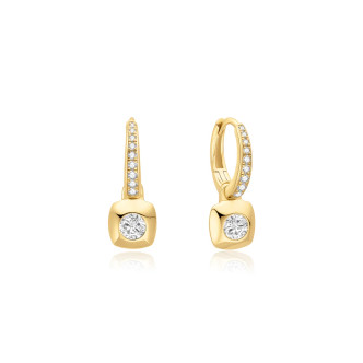Gold Tone Sterling Silver Modern Bezel-Set Huggie Hoop Earrings