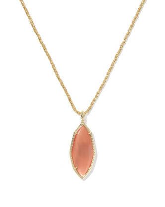 Ophelia Large Long Pendant Gold Burnt Orange Mother of Pearl