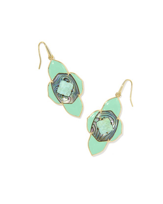 Abbie Medallion Drop Earring Gold Abalone Sea Green Mix