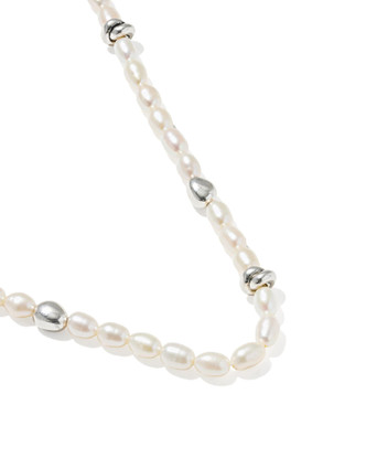 Gabriella Pearl Strand Necklace Vintage Silver Freshwater Cultured Pearl