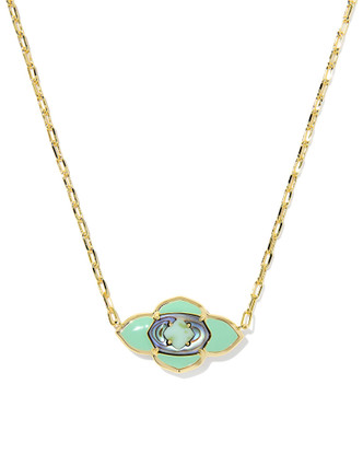 Abbie  Medallion Pendant Necklace Gold Abalone Sea Green Mix