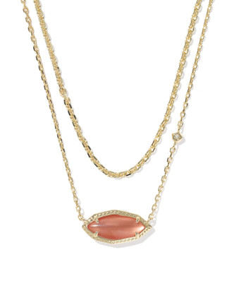 Ophelia Multi Strand Necklace Gold Burnt Orange Mother of Pearl