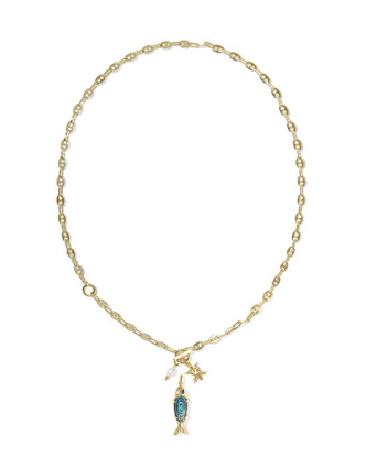 Parker Fish Long Charm Necklace Gold Abalone Shell
