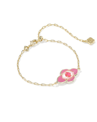 Abbie Medallion Delicate Chain Bracelet Gold Hot Pink Mix