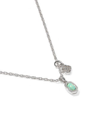 Mini Elisa Dira Necklace Rhodium Green Lab Grown Opal