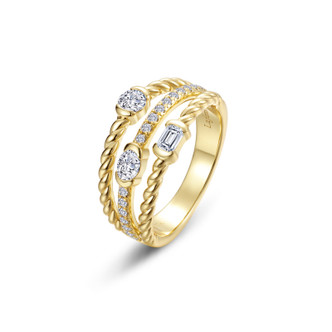 The Mixed-Cut Triple Row Rope Ring Size 7