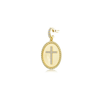 0.24cttw Cross Medallion Rope-Trim Open Bail Pendant Charm