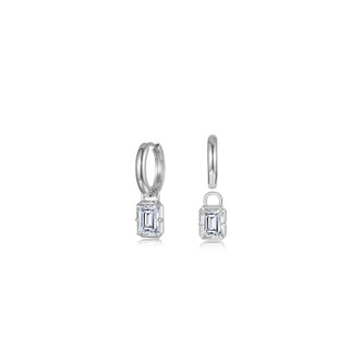 3.48cttw Emerald-Cut Padlock Charm Detachable Huggie