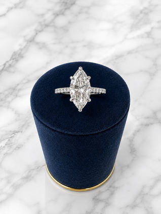 3.42cttw Lab Grown Marquise Engagement Ring-14KW