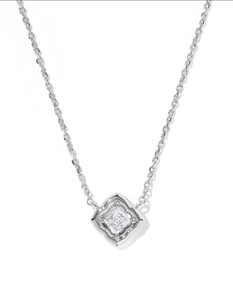 Mallory Crystal Pendant Necklace Rhodium/White CZ