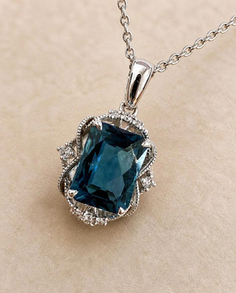 London Blue Topaz and Diamond Necklace-14KW
