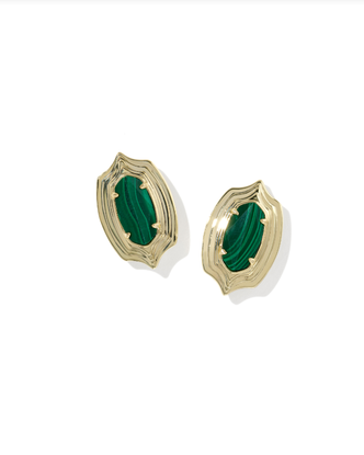 Ellie Step Frame Stud Earring Gold Tone Green Malachite