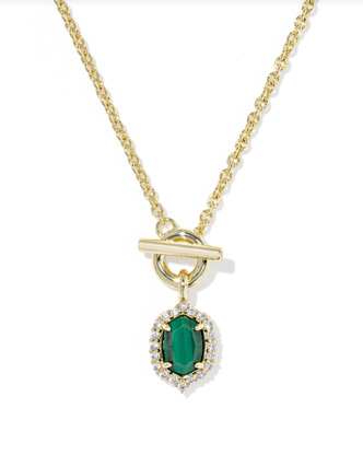 Daphne Crystal Frame Toggle Necklace Gold Tone Green Malachite