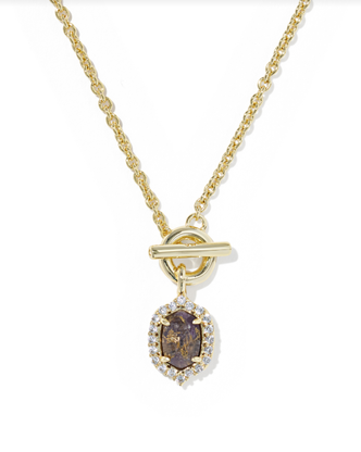 Daphne Crystal Frame Toggle Necklace Gold Tone Bronze Veined Purple Amethyst