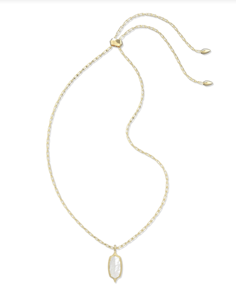 Dani Step Frame Long Necklace Gold Tone Ivory Mother of Pearl