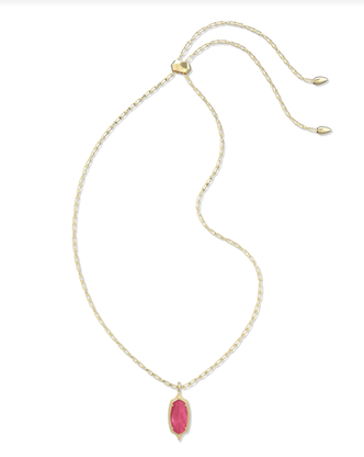 Dani Step Frame Long Necklace Gold Tone Dark Pink Illusion