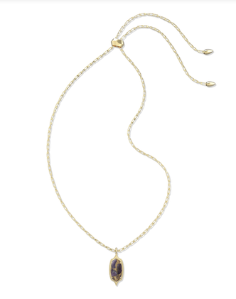 Dani Step Frame Long Necklace Gold Tone Bronze Veined Purple Amethyst