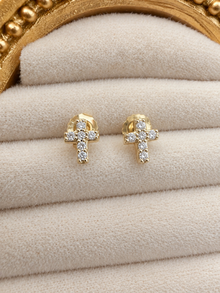 .10cttw Lab Grown Cross Stud Earrings-10KY