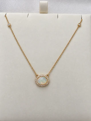 Opal and Diamond Necklace-14KY