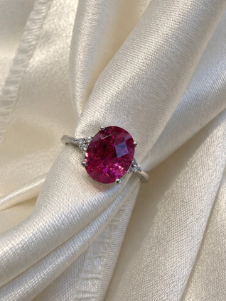 Natural Pink Tourmaline and Diamond Ring-14KW